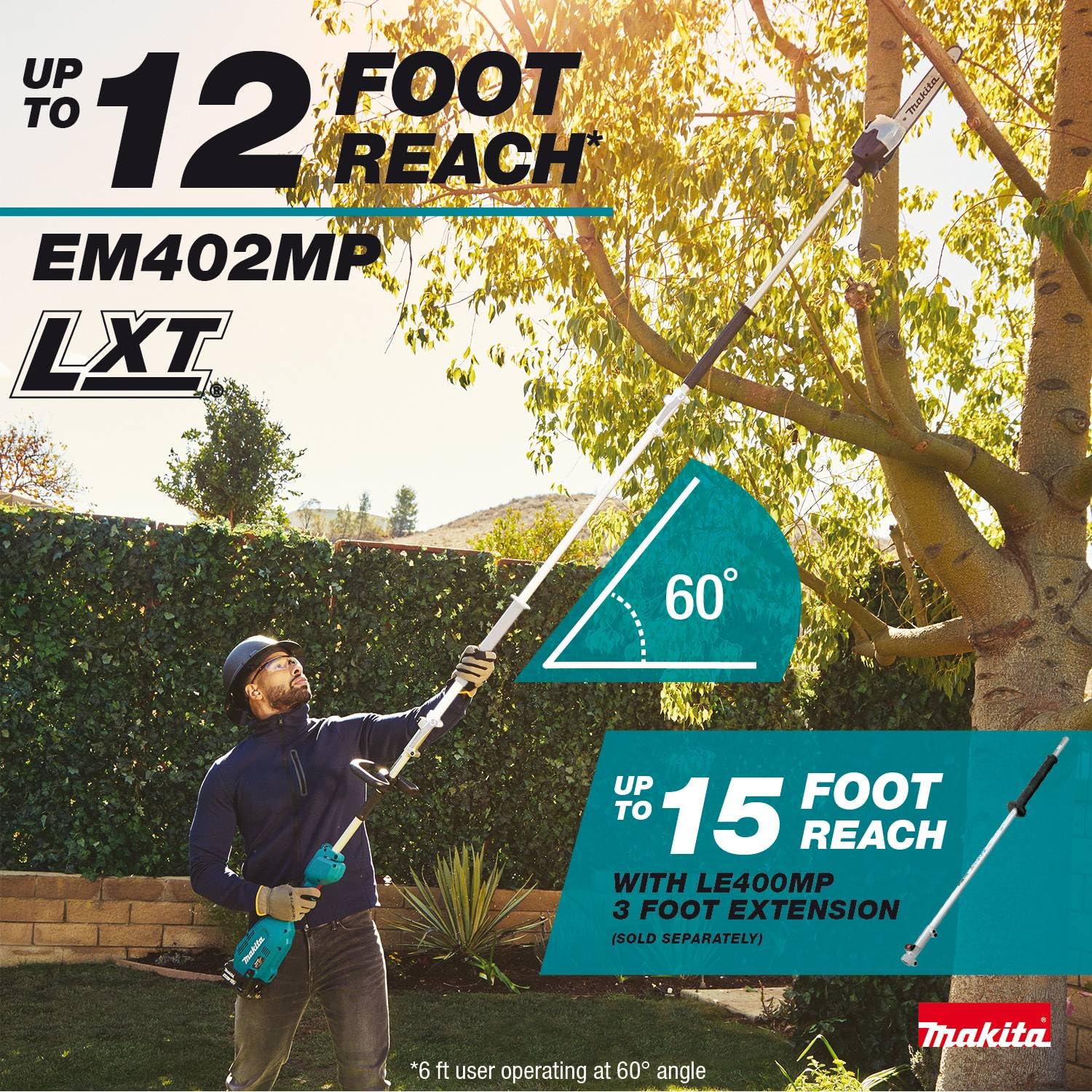 Makita XUX02SM1X5 18V LXT® Brushless Couple Shaft Power Head Kit w/String Trimmer, Pole Saw & Articulating Hedge Trimmer Attachments (4.0Ah) - Image 12