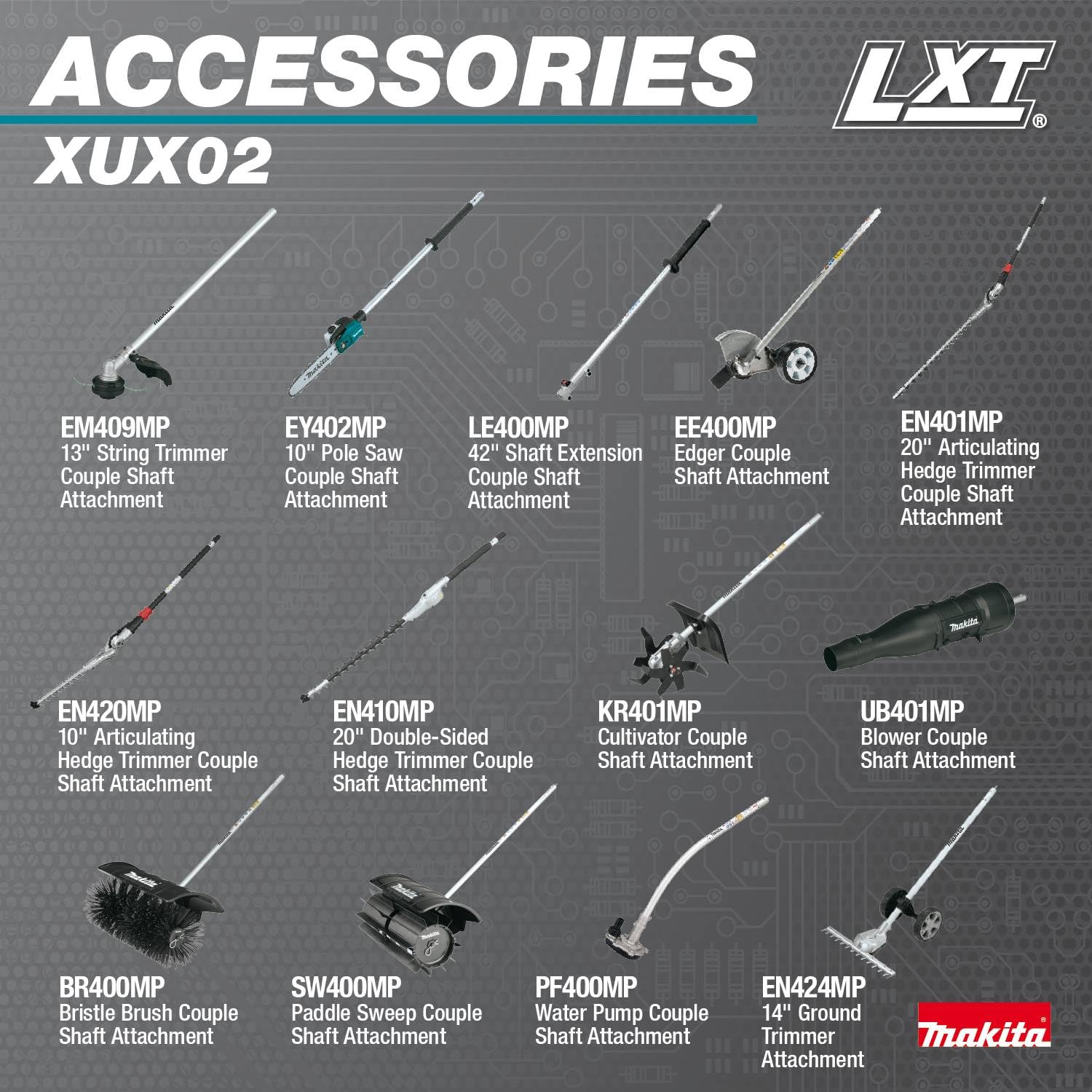 Makita XUX02SM1X5 18V LXT® Brushless Couple Shaft Power Head Kit w/String Trimmer, Pole Saw & Articulating Hedge Trimmer Attachments (4.0Ah) - Image 21