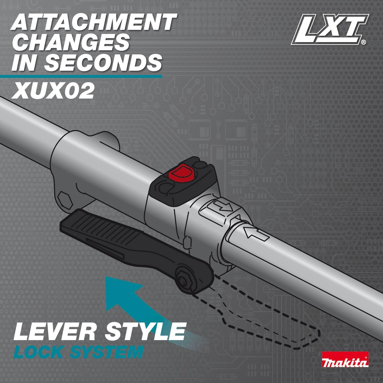 Makita XUX02SM1X5 18V LXT® Brushless Couple Shaft Power Head Kit w/String Trimmer, Pole Saw & Articulating Hedge Trimmer Attachments (4.0Ah) - Image 8